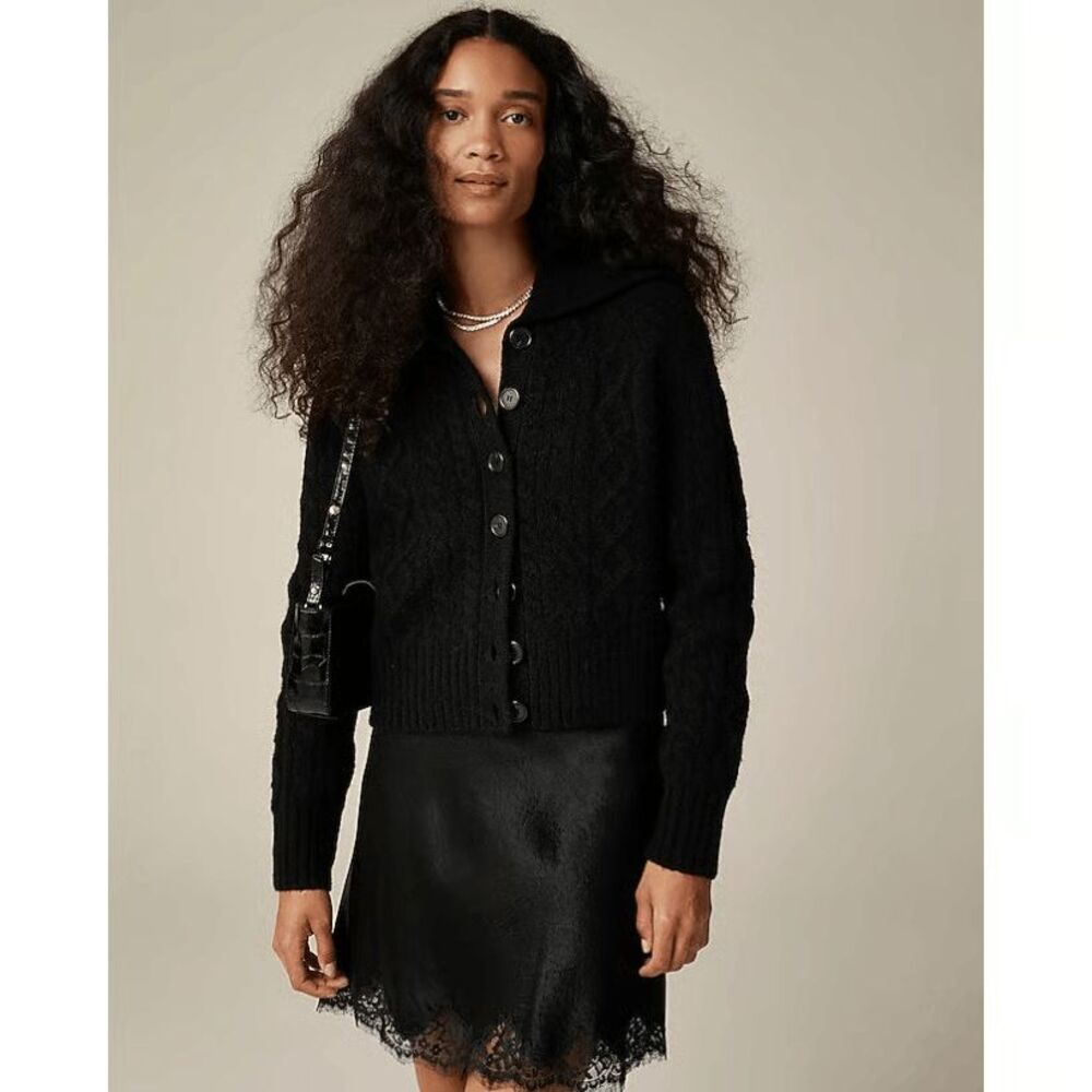 J. Crew Black Collared Cable Knit Button Down Car… - image 1